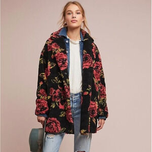 Anthropologie If By Sea Winter Roses Coat Teddy Womens Medium